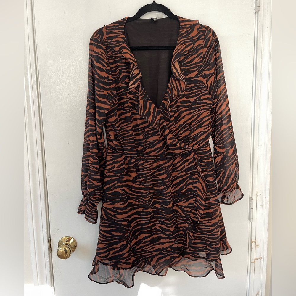Brown and Black Ruffled Dress